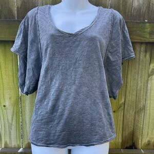 Mustard Seed deep V charcoal gray neck flutter short sleeve tee